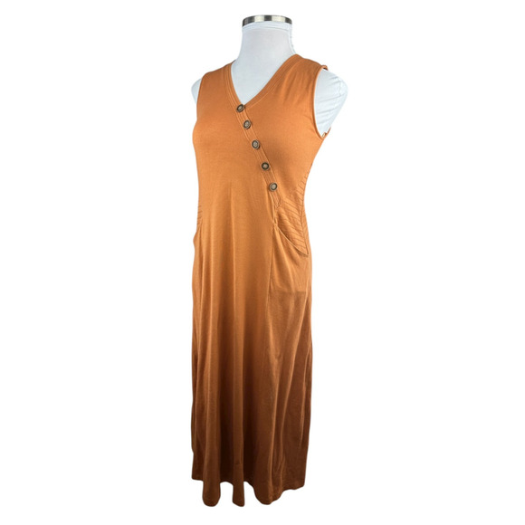 Soft Surroundings Rust Orange Maxi Dress Sleeveless Button Front Pockets Medium - Picture 3 of 14